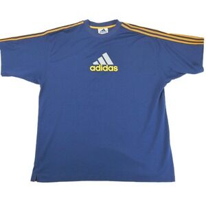 Adidas Vintage Mens XL Blue Graphic T-Shirt 3 Stripe Short Sleeve‎ Crew Neck